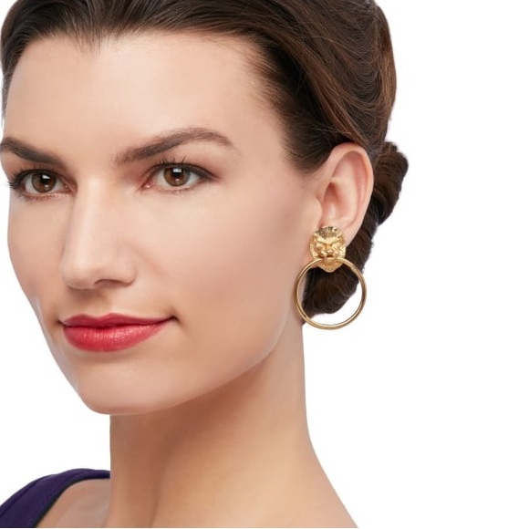 Italian 18kt Yellow Gold Over Sterling Silver Lion Head Doorknocker Earrings - Picture 8 of 11